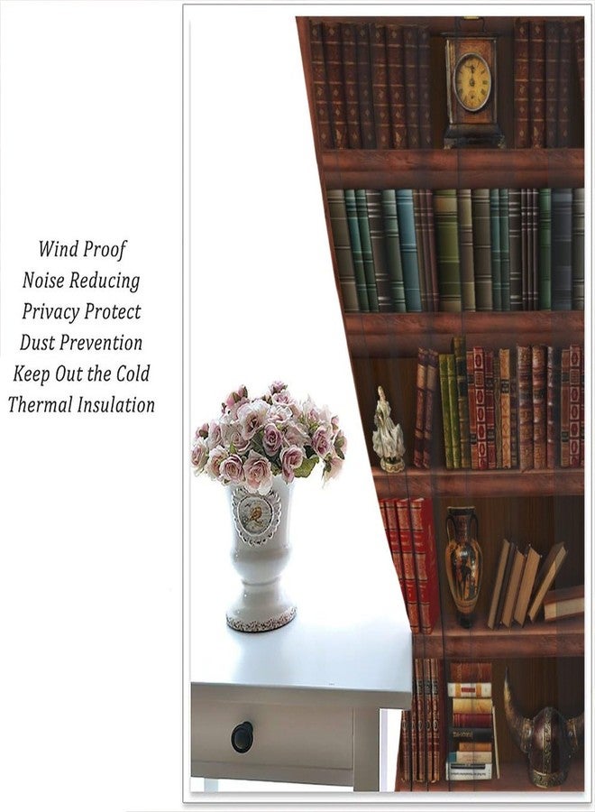 LOMADIA Bookshelf Blackout Curtains, Retro Books Library Wooden Bookcase Pattern Home Decor Window Rod Pocket Thermal Insulated Curtain for Bedroom Living Room Home Office Drapes 42x63in - Image 4